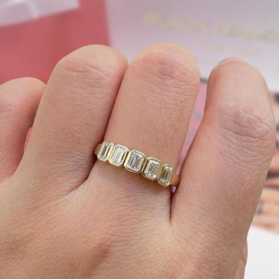 VIP Custom Dream Ring Band- 14k Bezel Emerald Cut Half Eternity (Aftersale Service)