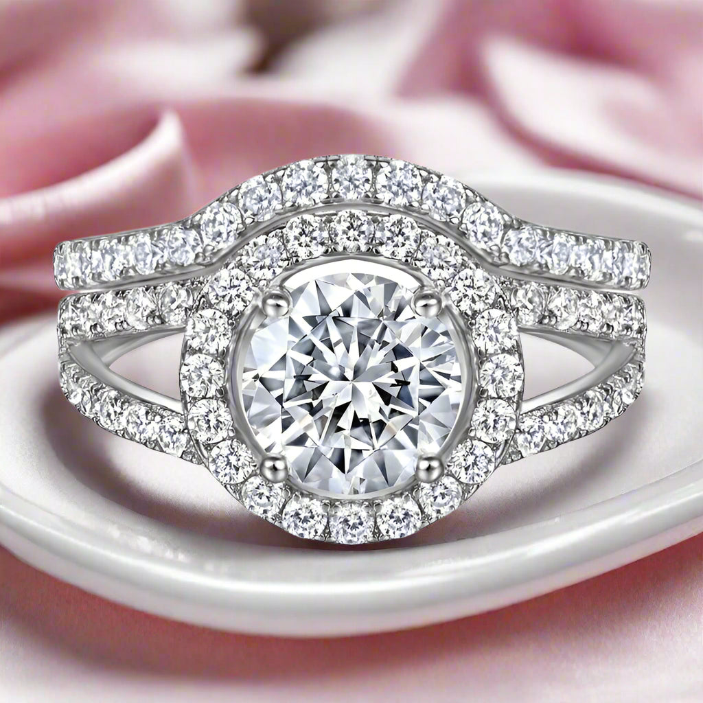 White Gold Split Shank Ring Set 1.5 ct Round Cut Diamond
