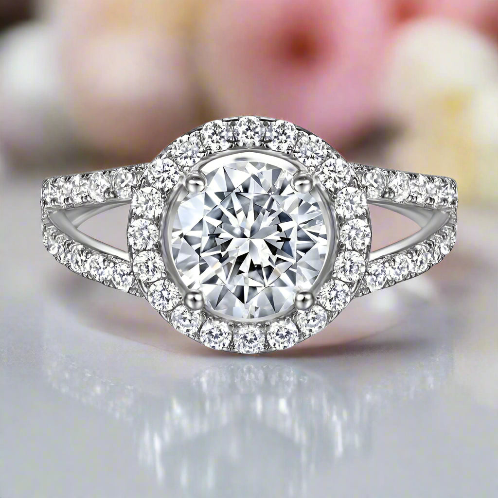 White Gold Split Shank Ring Set 1.5 ct Round Cut Diamond