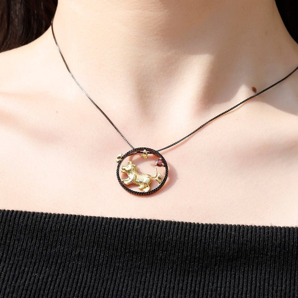 Year Of The Dog-Natural Red Garnet Gemstone Handmade Loyalty Dog Necklace