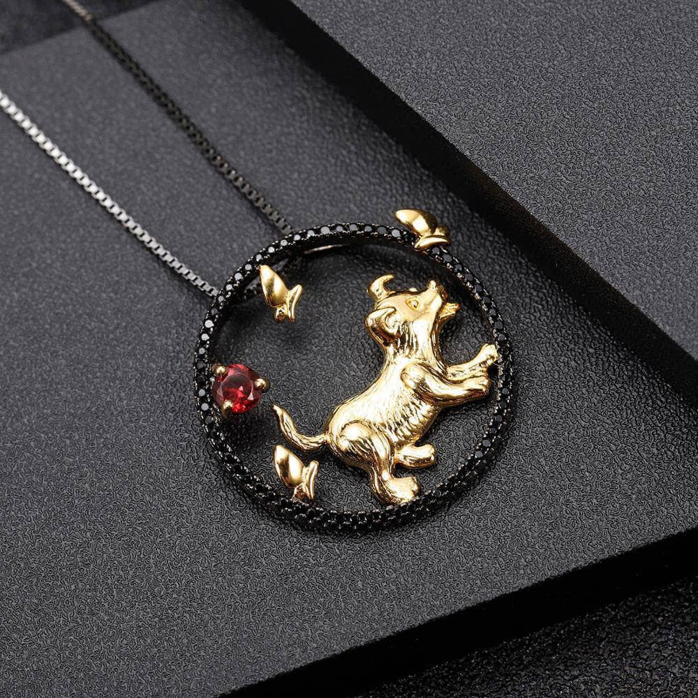 Year Of The Dog-Natural Red Garnet Gemstone Handmade Loyalty Dog Necklace