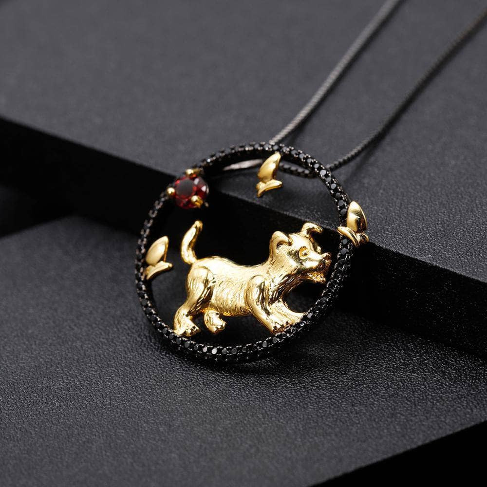 Year Of The Dog-Natural Red Garnet Gemstone Handmade Loyalty Dog Necklace