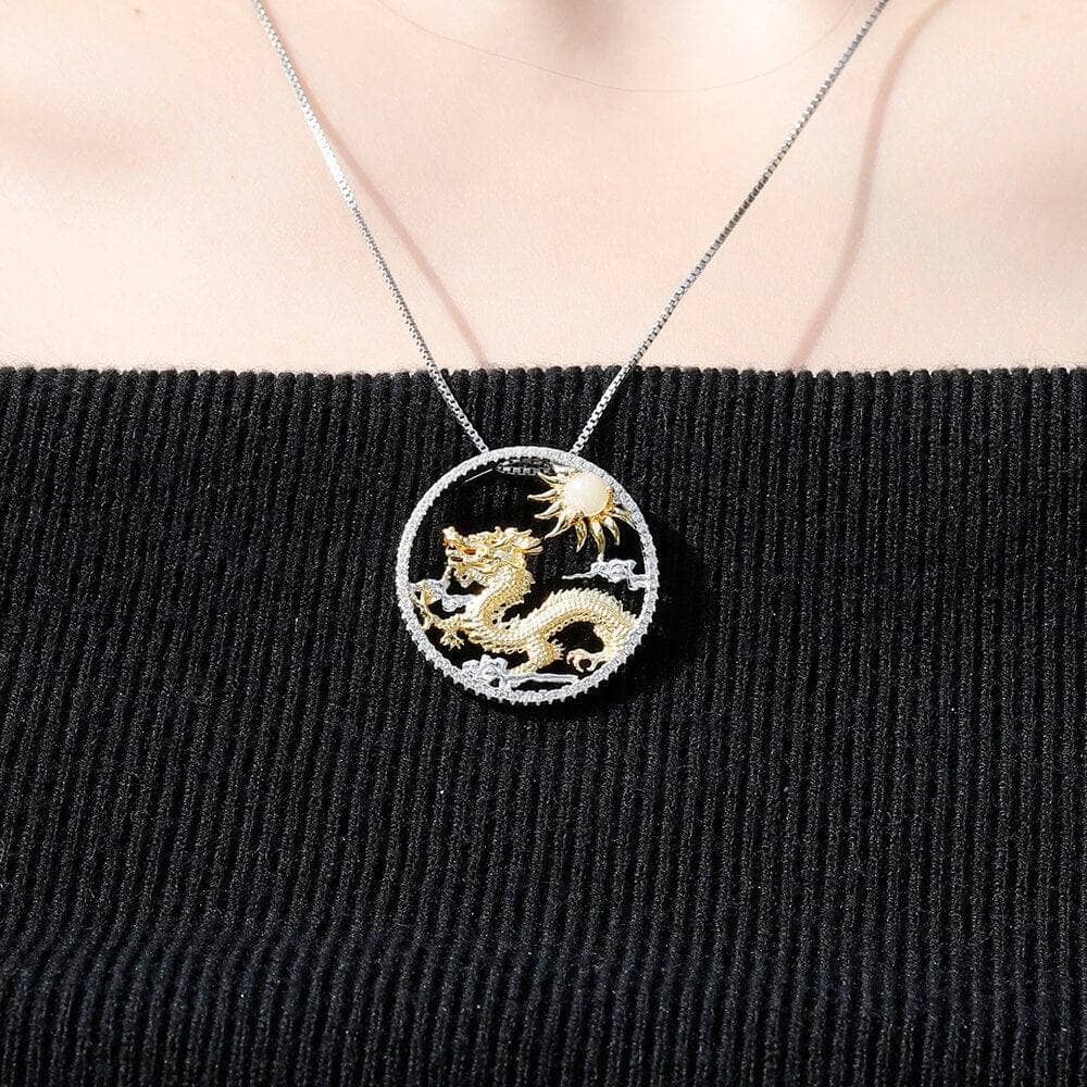Year Of The Dragon- Natural African Opal Gemstone Flying Dragon Necklace