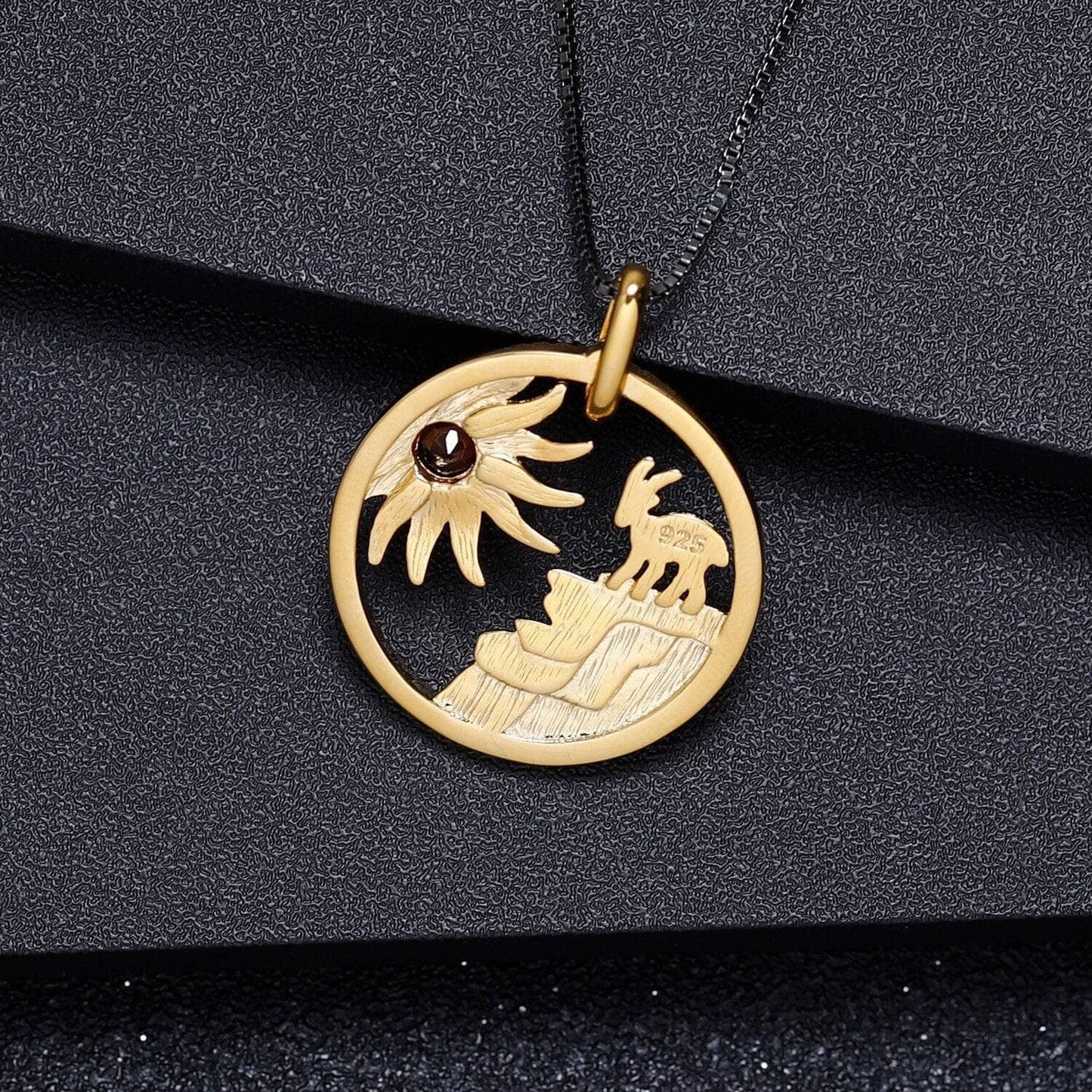 Year Of The Goat- Natural Smoky Quartz Lovely Sunflower Goat Necklace