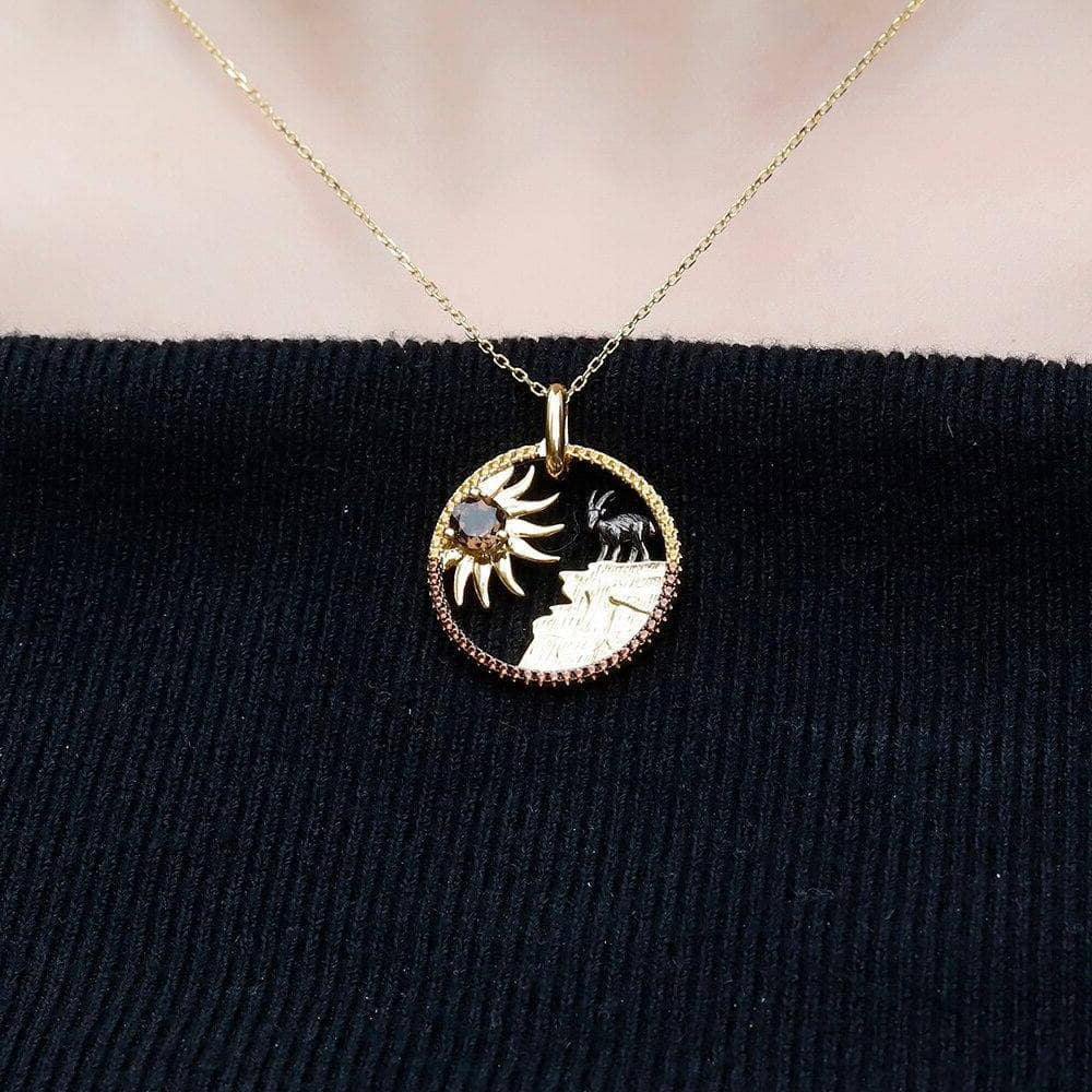 Year Of The Goat- Natural Smoky Quartz Lovely Sunflower Goat Necklace