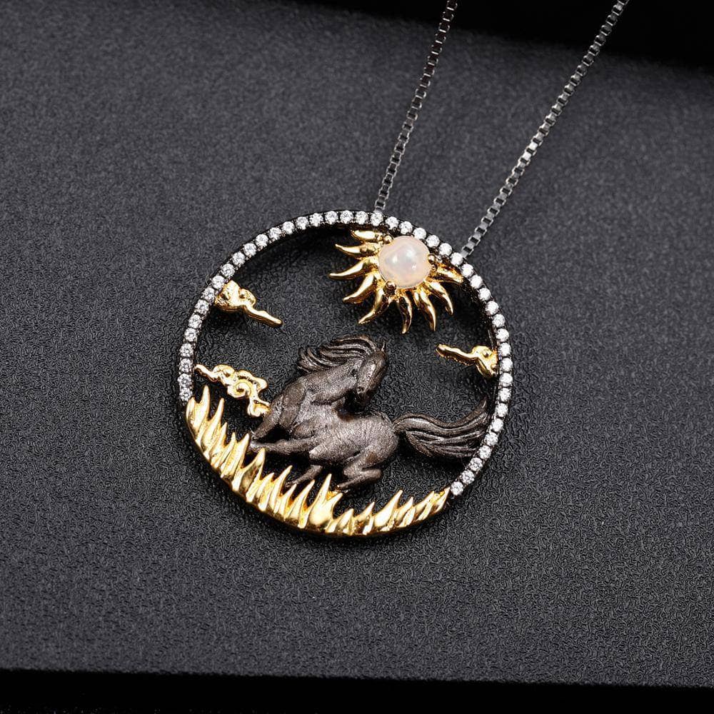 Year Of The Horse- Galloping Horse Natural African Opal Necklace