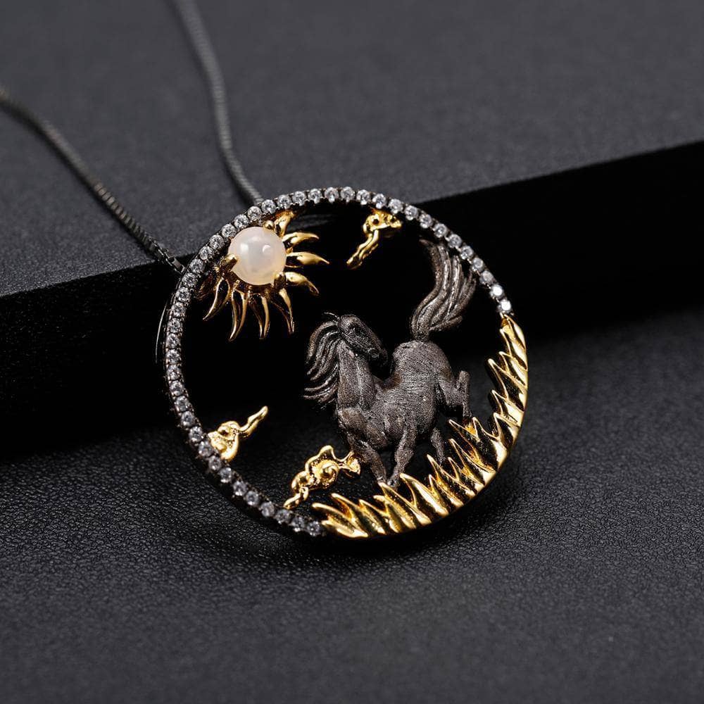 Year Of The Horse- Galloping Horse Natural African Opal Necklace