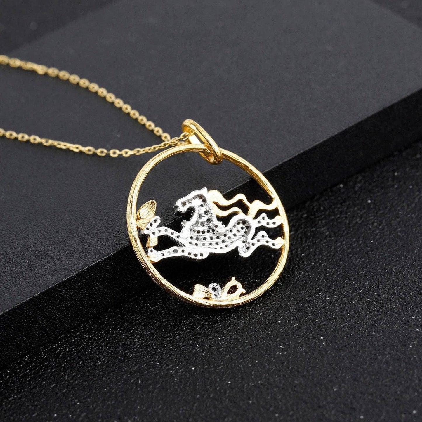Year Of The Horse- Galloping Horse Natural Amethyst Necklace