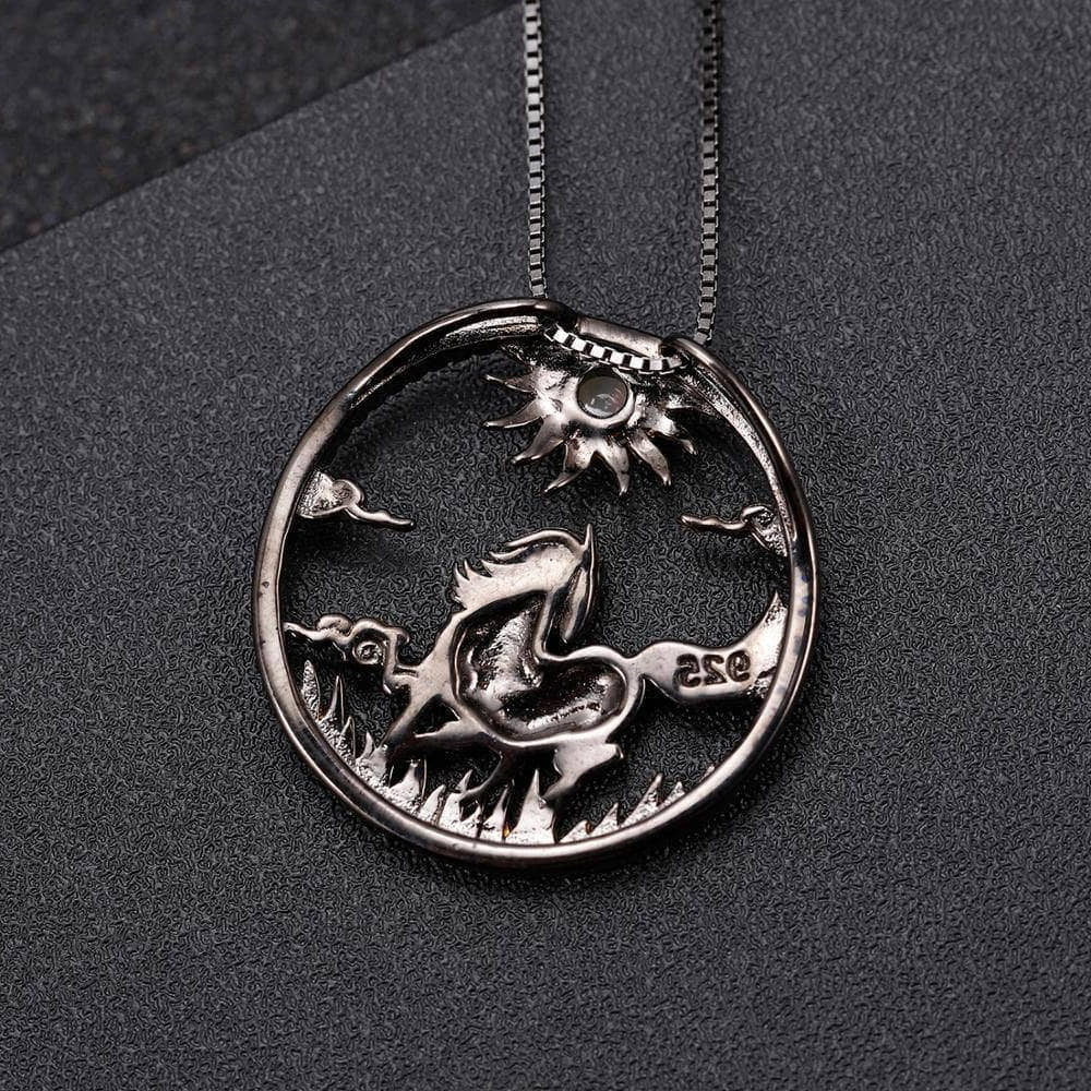 Year Of The Horse- Natural Amethyst Handmade Sun & Horse Necklace
