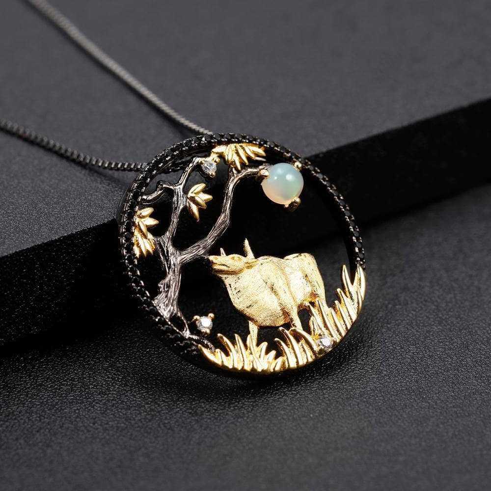 Year Of The Ox- Natural African Opal Gemstone Ox Necklace