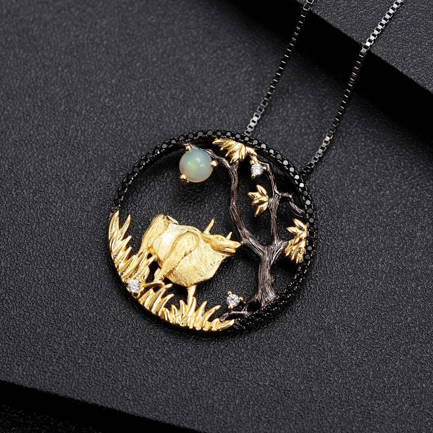 Year Of The Ox- Natural African Opal Gemstone Ox Necklace