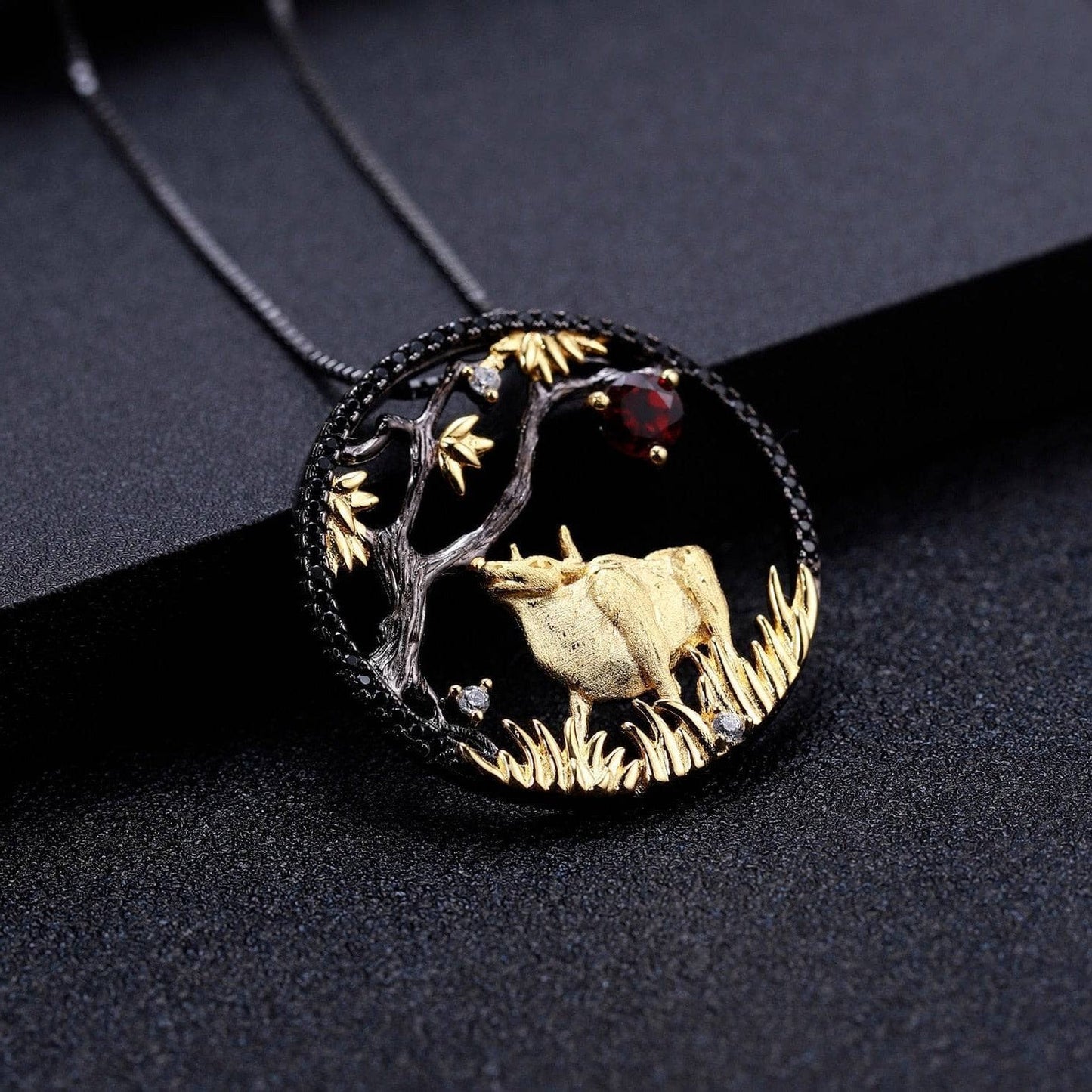 Year Of The Ox-Natural Red Garnet Handmade Patient Ox Necklace
