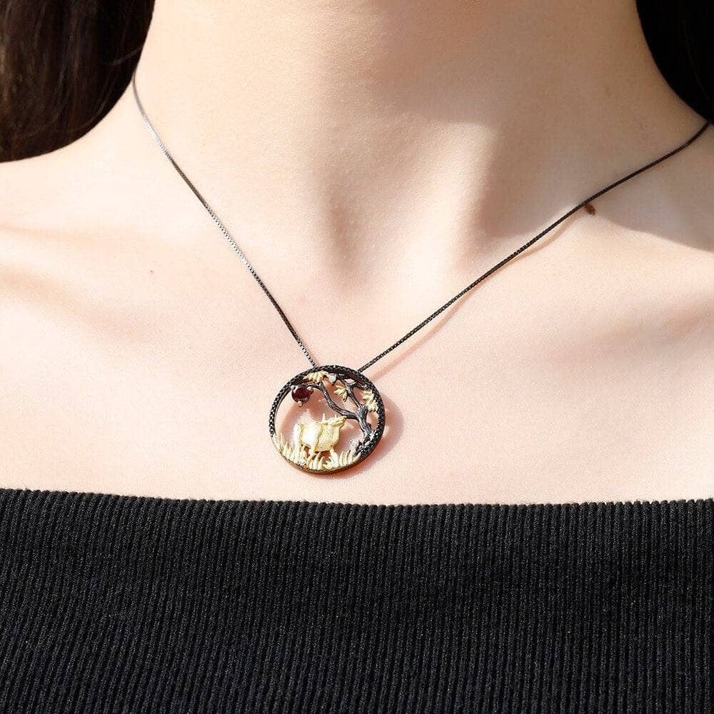 Year Of The Ox-Natural Red Garnet Handmade Patient Ox Necklace