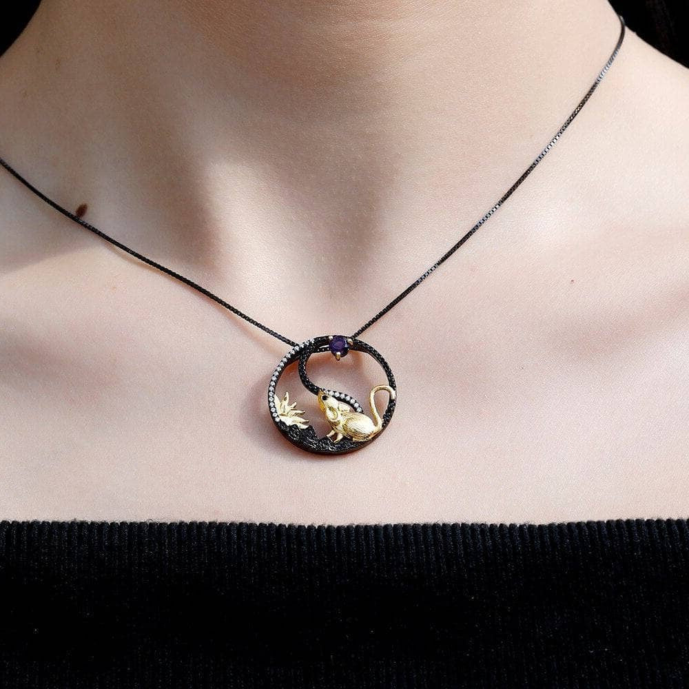 Year Of The Rat-Natural Garnet Handmade Rat Necklace