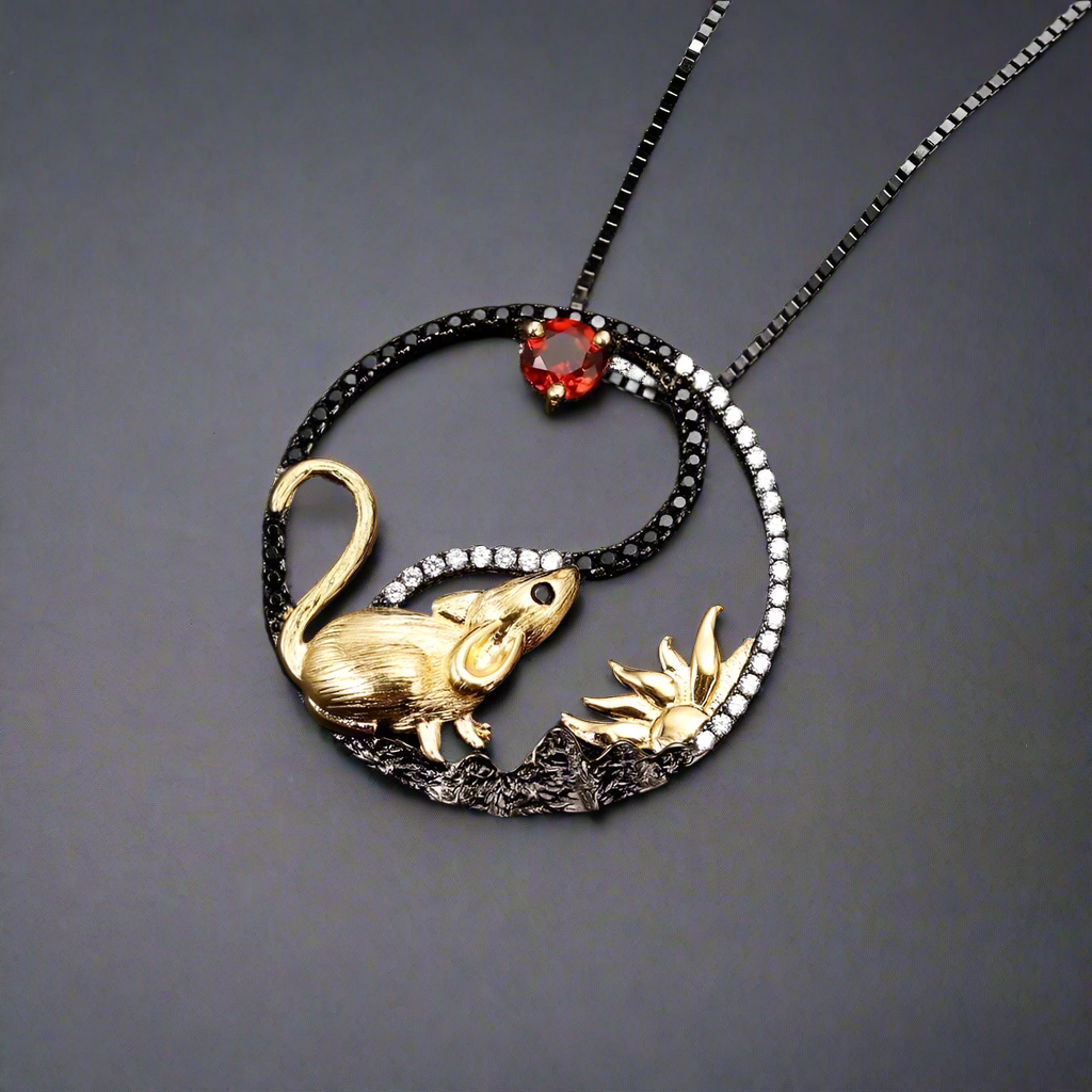 Year Of The Rat-Natural Garnet Handmade Rat Necklace