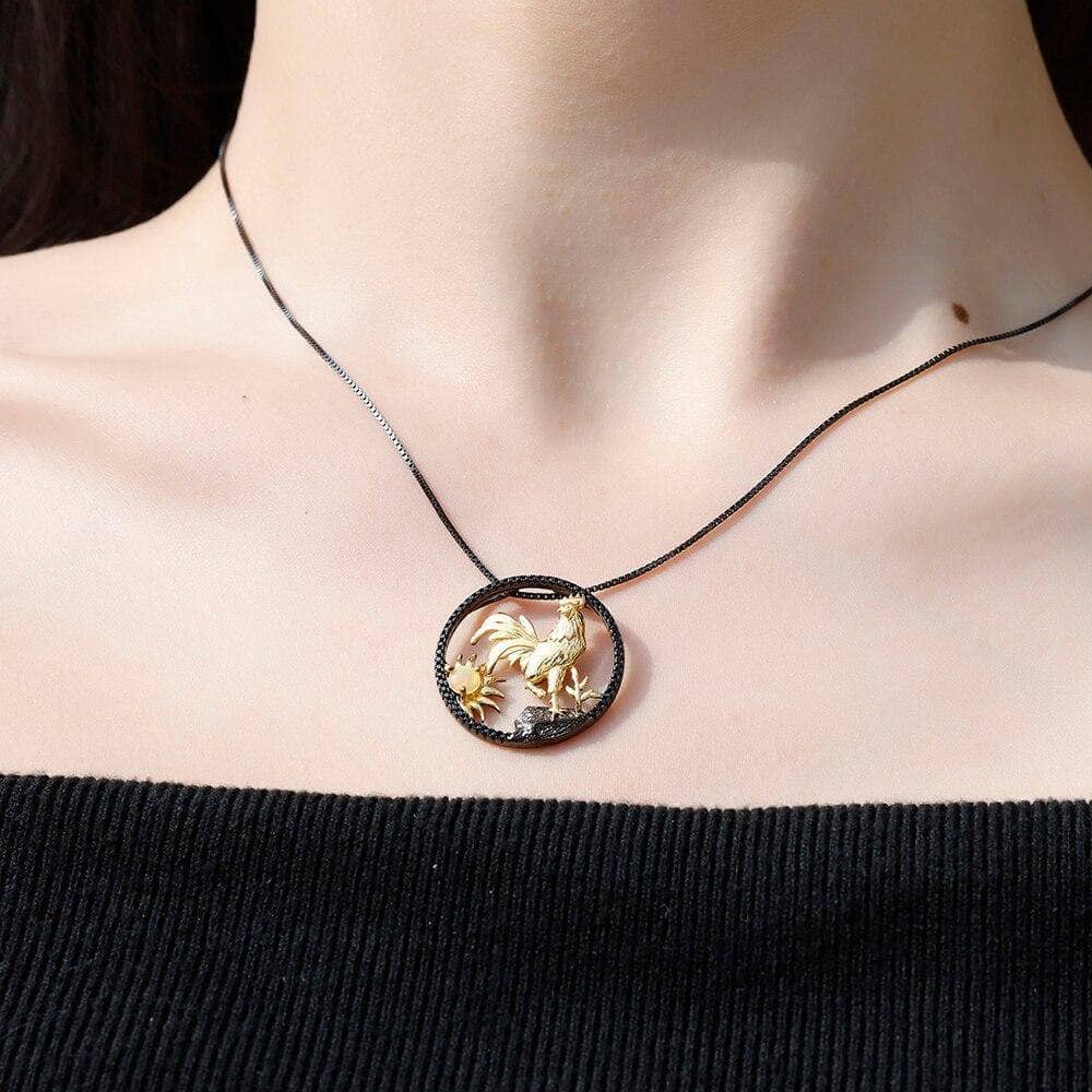 Year Of The Rooster- Natural African Opal Gemstone Rooster Necklace