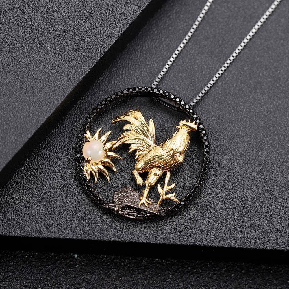 Year Of The Rooster- Natural African Opal Gemstone Rooster Necklace