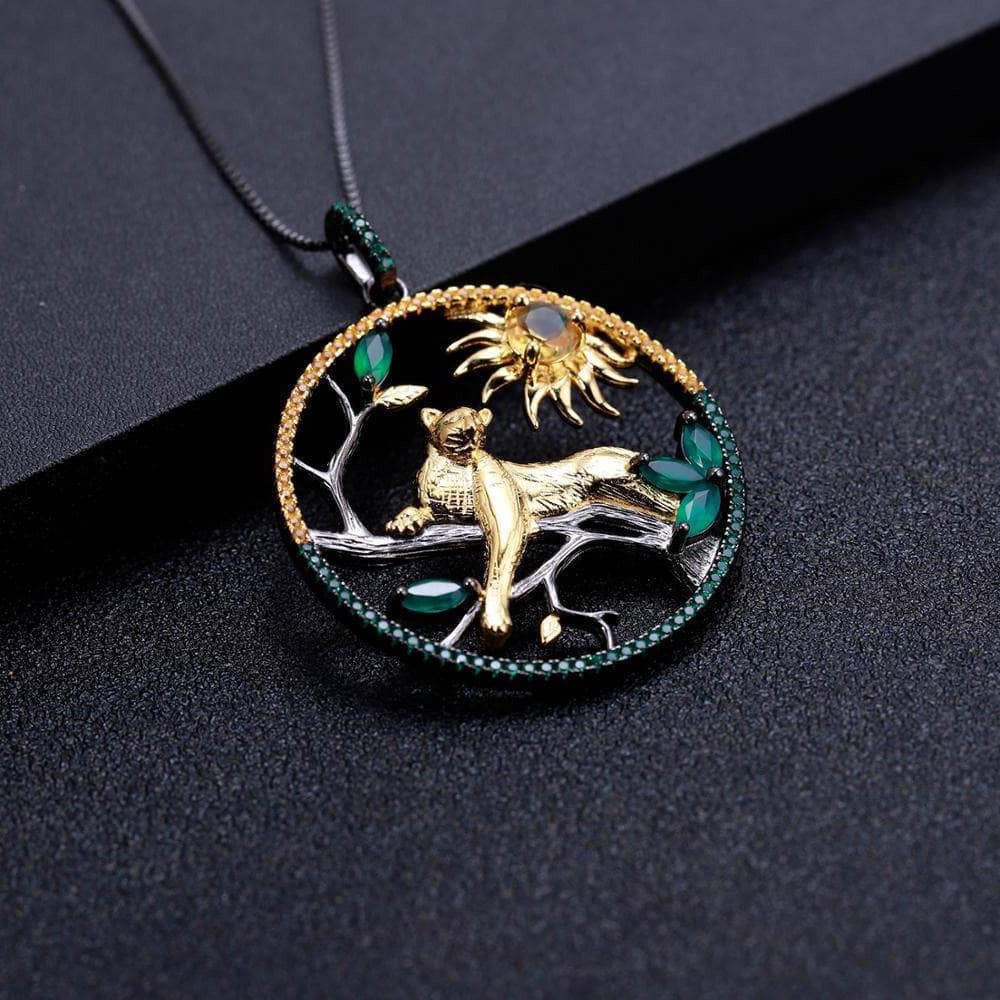 Year Of The Tiger- Natural Citrine Agate Leopard on the Tree Necklace