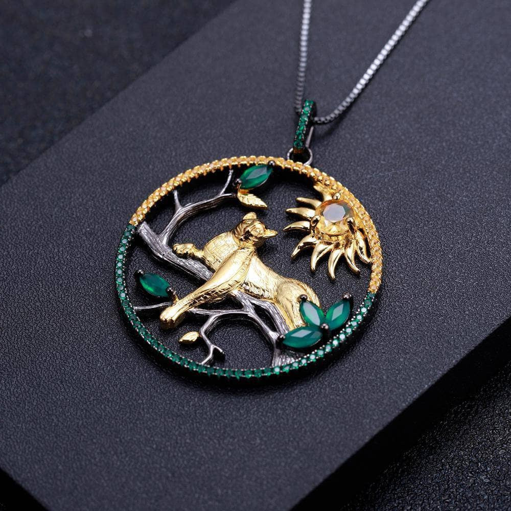 Year Of The Tiger- Natural Citrine Agate Leopard on the Tree Necklace