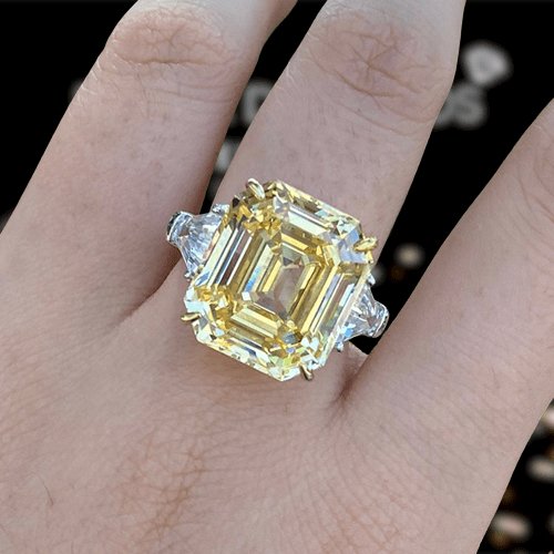 Yellow Sapphire Asscher Cut Three Stone Engagement Ring
